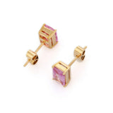 1.67ct Stud Earrings Emerald Cut Pink Sapphire Solitaire 14k Yellow Gold Finish