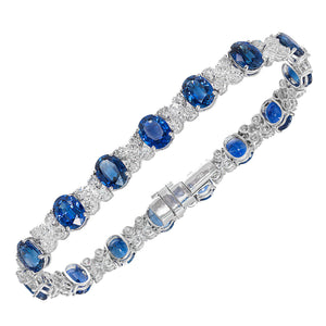 20ct Oval Cut Blue Sapphire Diamond Queens Tennis Bracelet 14k White Gold Over