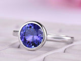 2ct Round Blue Sapphire Engagement Ring Bezel Set Solitaire 14k WhiteGold Finish