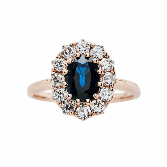 2.7ct Oval Cut Blue Sapphire Engagement Ring Diamond Floral 14k Rose Gold Finish