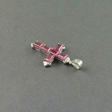 1.5ct Pink Ruby Pendant Emerald Cut Christ Cross 14k White Gold Finish NO CHAIN