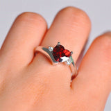 0.6ct Heart Cut Red Garnet Engagement Ring 14k White Gold Over Trilogy Solitaire