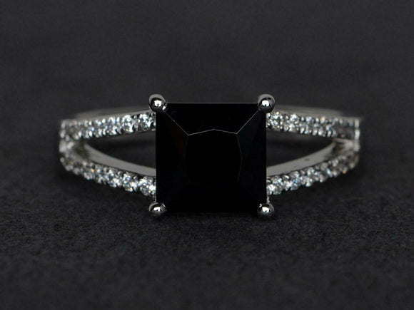 2.6ct Engagement Ring Princess Cut Black Diamond Split Shank 14k White Gold Over