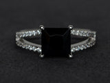 2.6ct Engagement Ring Princess Cut Black Diamond Split Shank 14k White Gold Over