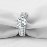 4ct Round Cut Diamond 3 Row Cluster Shank Solitaire Ring 14k White Gold Finish