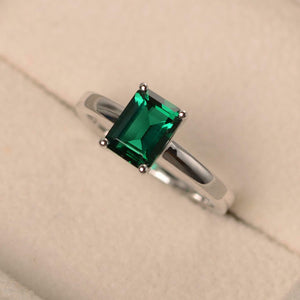 1.5ct Green Emerald Cut Engagement Ring 4 Prong Solitaire 14k White Gold Finish