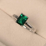 1.5ct Green Emerald Cut Engagement Ring 4 Prong Solitaire 14k White Gold Finish