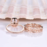 3ct Cushion Cut Peach Morganite Halo Trio Set Engagement Ring 14k Rose Gold Over