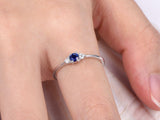 0.3ct Round Cut Blue Sapphire Engagement Ring 14k White Gold Finish Minimalist