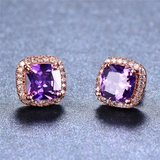 2ct Cushion Cut Purple Amethyst Halo Solitaire Stud Earrings 14k RoseGold Finish