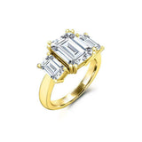 Solitaire Trilogy Engagement Ring 2.5ct Emerald Cut Diamond 14k Rose Gold Finish