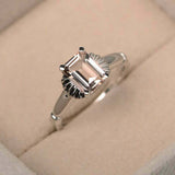 1ct Emerald Cut Morganite Engagement Ring Flower Solitaire 14k White Gold Finish