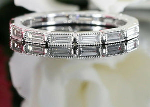 3ct Baguette Cut Diamond Minimal Eternity Wedding Ring Band 14k White Gold Over