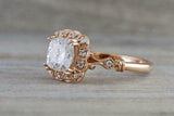 1.7ct Cushion Cut Diamond Engagement Ring Vintage Milgrain 14k Rose Gold Finish