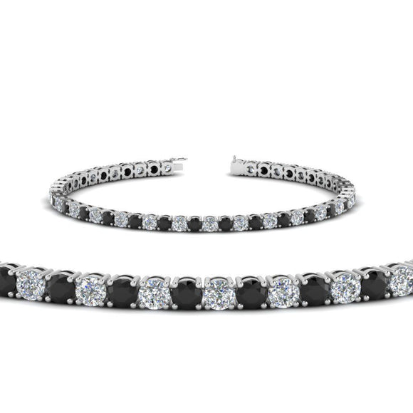 15Ct Round Cut Black White Diamond Hip Hop Tennis Bracelet 14K White Gold Finish