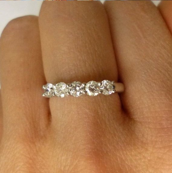 1ct Round Cut Diamond Engagement Ring 14k White Gold Finish Five Stone Solitaire