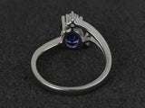 1.7ct Oval Cut Blue Sapphire Engagement Ring 14k WhiteGold Finish Unique Trilogy