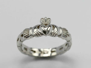 Claddagh Design Love Womens Irish Proposal Engagement Ring 14k White Gold Finish