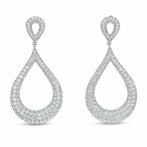 4ct Drop Earrings Round Cut Diamond Tear Drop Cocktail 14k White Gold Finish