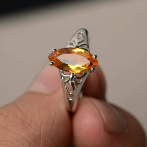 0.5ct Marquise Cut Yellow Citrine Filigree Engagement Ring 14k White Gold Finish