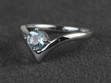 0.7ct Round Cut Blue Aquamarine Engagement Ring 14k WhiteGold Over Unique Design