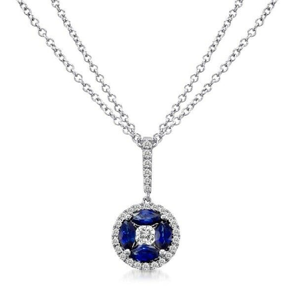 2ct Marquise Cut Blue Sapphire Pendant Halo Cluster 14k White Gold Over NO CHAIN