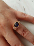 2Ct Oval Cut Blue Sapphire Diamond Vintage Engagement Ring 14K Rose Gold Finish