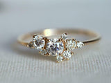 1ct Round Cut Diamond Cluster Minimalist Engagement Ring 14k Yellow Gold Finish