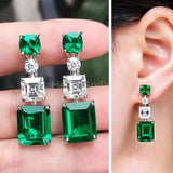 2.5ct Green Emerald Cut Simulated Party Wear Drop Earrings 14k White Gold Plated