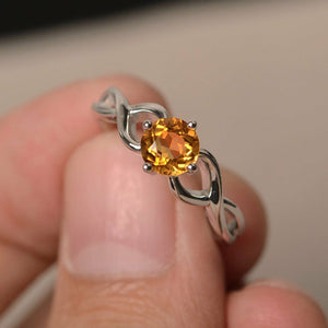 1.5ct Round Cut Yellow Citrine Engagement Ring 14k White Gold Finish Infinity