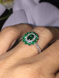 2ct Oval Cut Green Emerald Engagement Ring Diamond Dual Halo 14k White Gold Over