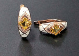 2.3ct Drop Earrings Princess Cut Yellow Citrine Geometric 14k Rose Gold Finish