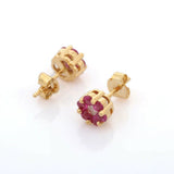 2.1ct Stud Earrings Round Cut Pink Ruby Floral Halo 14k Yellow Gold Finish