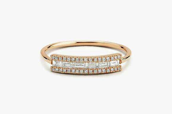 2ct Engagement Ring Baguette Cut Diamond Horizontal Channel 14k Rose Gold Finish