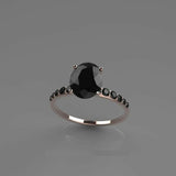 1.5ct Oval Cut Black Diamond Solitaire Ring 14k Rose Gold Over with Round Accent