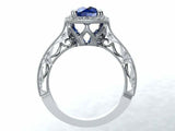 1.2ct Round Cut Blue Sapphire Diamond Halo Vintage Ring 14k White Gold Finish