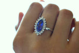 2ct Engagement Ring Marquise Cut Blue Sapphire Diamond Floral 14k WhiteGold Over