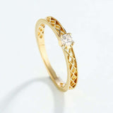 Open Mesh Shank Solitaire Ring 0.65ct Round Cut Diamond 14k Yellow Gold Finish