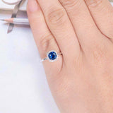 1.4ct Round Cut Blue Sapphire Engagement Ring Halo Solitaire 14k White Gold Over