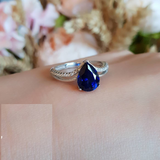 1.5ct Pear Cut Blue Sapphire Engagement Ring 14k White Gold Finish Pear Shaped