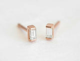 0.3ct Baguette Cut Diamond Solitaire Minimalist Stud Earrings 14k Rose Gold Over