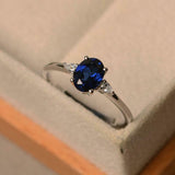 1ct Oval Cut Blue Sapphire Engagement Ring Trilogy Minimalist 14k WhiteGold Over