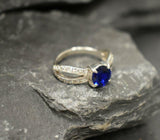 1.5ct Engagement Ring Round Cut Blue Sapphire Split Shank 14k White Gold Finish