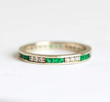 1ct Princess Cut Green Emerald Wedding Band 14k Yellow Gold Finish Full Eternity