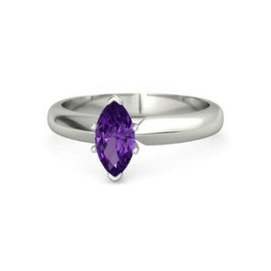 1Ct Marquise Cut Purple Amethyst Solitaire Engagement Ring 14K White Gold Finish