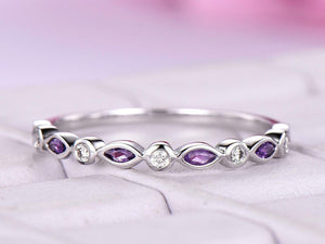 1ct Marquise Cut Purple Amethyst Wedding Band Half Eternity 14k WhiteGold Finish