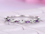 1ct Marquise Cut Purple Amethyst Wedding Band Half Eternity 14k WhiteGold Finish