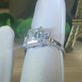 3ct Emerald Cut Diamond Trilogy Solitaire Engagement Ring 14k White Gold Finish