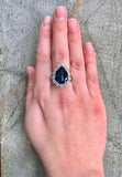 2.5ct Engagement Ring Pear Cut Blue Sapphire Cluster Halo 14k White Gold Finish