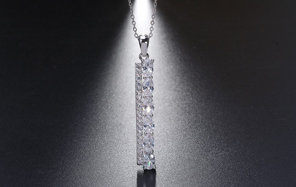 3ct Oval Cut Diamond Fancy Long Women Pendant with Chain 14k White Gold Finish